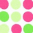 Pixelated of pink, green, and light green circles with black text 'JO ID AJ' overlaid on the right side