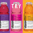 Pixelated bottle icons with text overlays on colored backgrounds, showing animation changes in text and symbols.