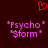 Red pixelated heart above two identical pink text blocks reading 'Psycho' and '$torm' on dark brown background.