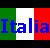 Pixelated icon with green, white, and red vertical stripes behind blue text reading 'Italia' in a blocky font.