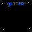 Blue text 'gLITER!' repeated across a black background with scattered white dots, one gray rectangle in the bottom-right corner.