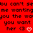 Red background with black pixelated text repeating 'you can't see me wanting you the way you want her' and white heart symbols, some of which change shape.