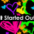 Pixelated animated icon with neon-colored hearts and text reading "I Started Out With A Kiss How Did It End Up Like This?" on a black background.