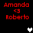 Red text displays 'Amanda <3 Roberto' on black background with pixelated hearts changing from white to gray across frames.
