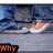 Animated sequence showing a person's lower legs in blue jeans and orange sneakers stepping forward, with changing text labels below.