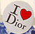 Pixelated icon with stylized text 'I Dior' and a red heart symbol on a light gray circular background, blue accents at bottom.