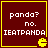 Four identical square with maroon backgrounds, yellow borders, and pixelated text reading "panda? no. IEATPANDA" above a yellow Pac-Man icon