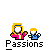 Pixel art of two figures with yellow hair, one in pink jacket and blue pants, the other in blue shirt and pants, with speech bubbles and text below.