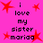 A bright pink background features red star shapes and repeated black text reading "i love my sister mariaq" in a pixelated font, with visible animation changes across observations.