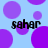 Light blue background with purple circles of varying sizes, four instances of the text 'sahar' in black pixelated font.