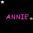 Pixelated pink text 'ANNIE' repeated across a black background with scattered white and gray stars, some frames showing partial star clusters.