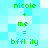 Green text on a light blue pixelated background displays 'nicole + me = bffl ily' in two identical vertical