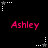 Pixelated pink text 'Ashley' appears in two on a black background, surrounded by white and gray star-shaped cursor icons with dotted lines