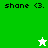 Green and white pixelated icon with 'shane <3.' text, featuring a small star symbol in two different positions.