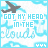 A pixelated icon with a light blue and white cloud background, featuring a dark gray airplane silhouette above text reading "GOT MY HEAD IN THE CLOUDS" in light blue block letters.