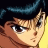 Pixelated anime-style character with brown skin and blue hair, side profile against black background with white text.