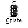 A 4x3 contact sheet of ten animated frames showing a stack of black and white pixelated shapes with changing top elements, each labeled "Opiate" below.