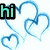 Three variations of a 'hi' text icon with heart outlines in blue, red, and yellow, each with distinct color schemes and text styling.