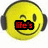 Yellow smiley face with headphones, winking eye, and changing text or symbols over the mouth area.