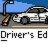 A 5x5 contact sheet of animated frames showing a cartoon driving scene with white cars, orange-clad figures, and text bubbles in pixel art style.