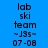 Four identical pixelated text blocks arranged in a , each displaying 'lab ski team ~J3s~ 07-08' against distinct solid backgrounds