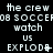 Pixelated text repeats across a black background with animated punctuation changes in the word 'EXPLODE' and partial 'SOCCER' text.