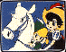 Six pixelated cartoon-style icons arranged in two , each with distinct characters and backgrounds