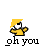 Pixelated character with yellow hat and shirt, white face, black eyes, arms raised, in six variations with speech bubbles containing text like 'oh you', 'silly', 'you', 'rika', 'fied', 'ric e?', and 'chinese' below.