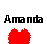 Pixelated black text 'Amanda' above a solid red heart shape on white background.