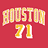 Red background with yellow 'HOUSTON 71' text, two swirling orange vortex effects on red and yellow backgrounds, a Houston Rockets jersey graphic, NBA logo silhouette, and blue-red gradient swirls.