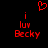 Red pixelated text and symbols on black background: 'i luv Becky' with a heart above, two identical side-by-side versions.