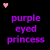 Pixelated text reads 'purple eyed princess' in two with pink heart icons at top-left and bottom-right on black background