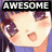Anime-style character with purple hair and large eyes, showing three variations of text above the head.