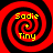 Four identical red and black spiral patterns with yellow text reading "Sadie + Tiny" arranged in a on a black background