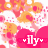 repeating pink heart-shaped icons with white text 'fly' and small hearts, set against a patterned background of orange and white shapes