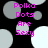 Pixelated text 'Polka Dots Are Sexy' in bright pink appears over a black background with gray and white circular dots, with visible animation changes between frames.
