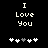 Black background with white pixelated text "I Love You" and five heart symbols below, where the third heart changes from gray to white between frames.