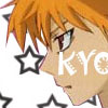 Anime-style character with orange hair and blue eyes, partially overlaid by white text and black star symbols on a white background.