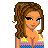 Pixel art contact sheet showing a female character in various beach-themed poses with text elements and decorative stars.