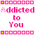Animated contact sheet of a 4x4 grid showing sequential frames of pink text repeating 'Addicted to You' with varying opacity and color intensity across sampled frames.