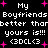 Static pixel art displays repeated text 'My Boyfriends better than yours is!!!' with '(3DCL<3)' emoticons and pink stars on black background.