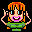 Pixel art character with orange hair and green top in six variations showing mouth, eye, and heart symbol changes.