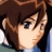 Pixelated anime-style character face with brown hair and blue eyes, static single-frame image on transparent background.