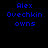 Four pixelated display blue text 'Alex Ovechkin owns' on black background with orange rectangular highlights shifting across different lines