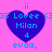 Four identical blue heart-shaped icons on a pink background, each containing text and symbols.