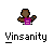 Pixelated character in purple top with pink accents, brown skin, and dark hair, holding a microphone against gray background with text below.