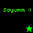 Green pixelated text 'Sayumm :)' appears on black and green backgrounds with a green star and black star icon changing positions.
