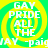 Four identical display a green and yellow spiral background with white text reading "GAY PRIDE ALL THE" and partial text "AY -paig" below