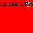 Red background with black text 'K IM CR' and a blue pixelated shape in the center.