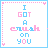 Two side-by-side pixel art display the phrase "I GOT A crush on YOU" with alternating pink and blue lettering, bordered by dotted lines in matching colors